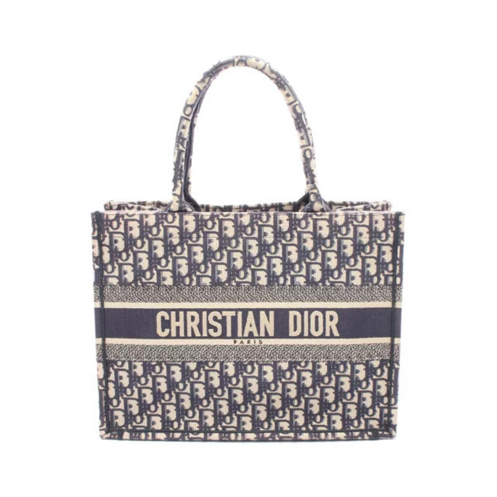 Christian Dior BOOK TOTE Bag Canvas Navy Blue Beige Cream
